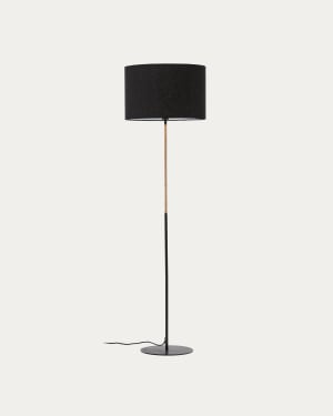 Canar metal and rattan floor lamp made with a black cotton lamp shade Australia Adaptor