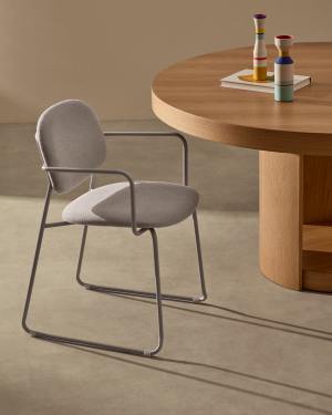 Meli chair in beige chenille with beige metal structure FSC Mix Credit