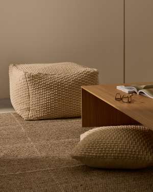 Mascarell pouffe, cotton and polyester in white, 60 x 60 cm