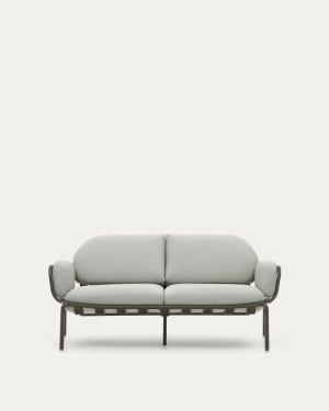 Joncols outdoor 2-seater sofa with grey upholstery and aluminium with green painted finish 164cm