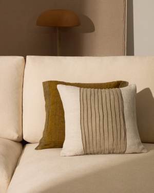Zoren beige pleated 100% linen cushion cover 50 x 50cm