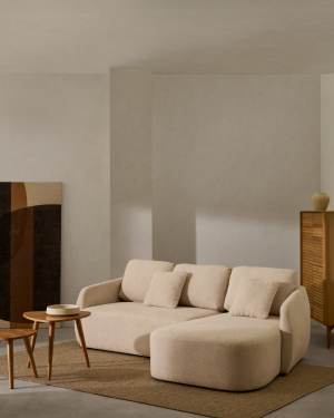 Canapé-lit Laira 3 places en chenille avec méridienne droite couleur écrue 246 cm FSC Mix Credit