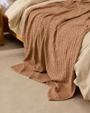 Dome beige thick jacquard cotton and viscose blanket 130 x 170cm