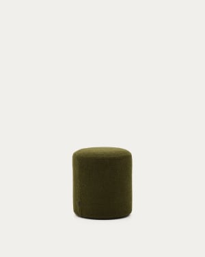 Kaeli footrest with removable cover in green bouclé Ø 43 cm
