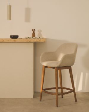 Konna stool in beige and solid ash wood legs in a dark finish, 65 cm