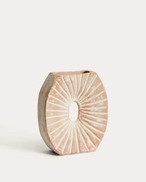 Valura vase in pink and beige papier-mâché 21 cm