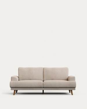 Karin 2-seater sofa beige with solid beech wood legs with walnut-effect finish, 210 cm
