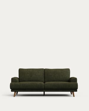 Karin 2-seater sofa green with solid beech wood legs with walnut-effect finish, 210 cm