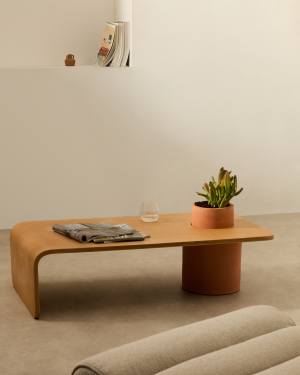 Olaria terracotta coffee table with an oak veneer in a natural finish, 110 x 60 cm