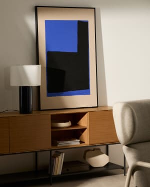 Zernu hand-painted blue and black linen abstract picture 120 x 77cm