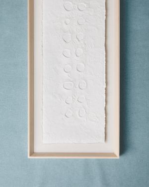 Olvin abstract picture on white recycled paper with hand-crafted reliefs 44 x 94 cm
