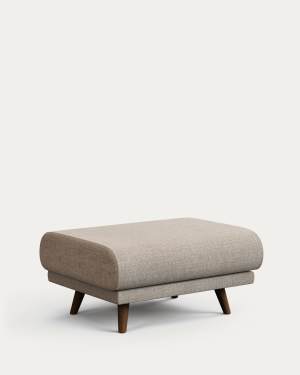 Karin footrest in beige chenille with walnut-coloured solid beechwood legs 90 x 70 cm