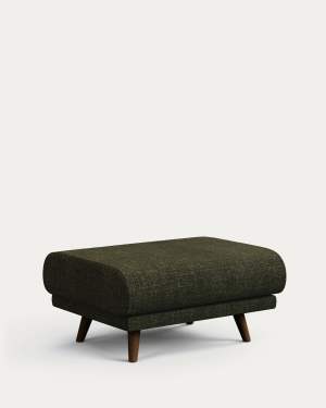 Karin footrest in green chenille with walnut-coloured solid beech wood legs 90 x 70 cm