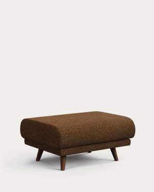 Karin footrest in dark orange chenille with walnut-coloured solid beech wood legs 90 x 70 cm