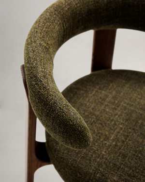 Granite fire-retardant chair in green chenille and solid ash wood with walnut-coloured finish FSC 100%