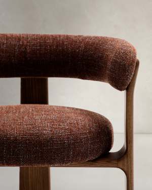 Granite fire-retardant chair (3 legs) in brown chenille and solid ash wood with walnut-coloured finish FSC 100%