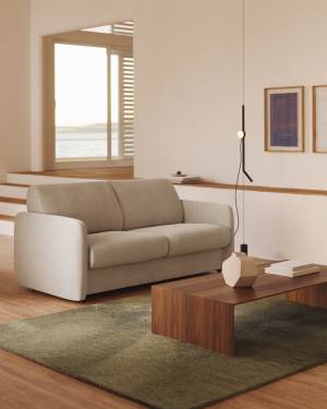 Canapé-lit Nuala 3 places en chenille couleur perle 204 cm