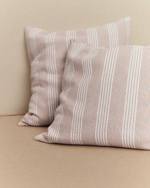 Macie set of 2 red and beige striped 100% cotton cushion covers 50 x 50cm