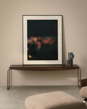 Panca Tarsel in impiallacciato di noce con struttura in acciaio inox spazzolato 142 cm