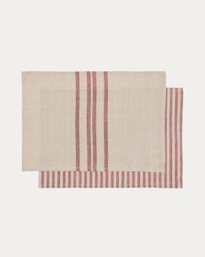 Jarne set of 2 placemats in beige and red linen 35 x 50 cm