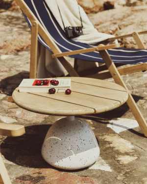 Saura salontafel van wit terrazzo en natuurlijk acaciahout 32xØ55cm FSC 100%