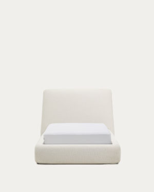 Martina bed with removable cover in ecru chenille for mattress 90 x 200cm