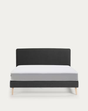 Dyla bed with removable cover in black, with solid beech wood legs for a 160 x 200 cm mattress