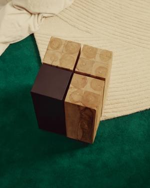 Kwango solid teak wood and metal side table, 29 x 45 cm