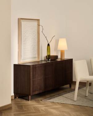 Beyla sideboard with 4 doors in ash veneer and solid ash wood with walnut-tone finish 180 x 71.5 cm FSC 100%