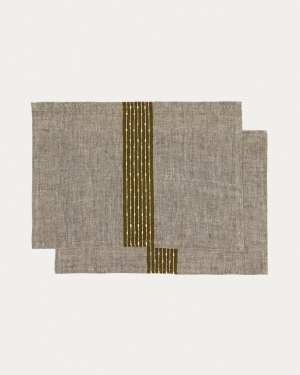 Calena set of 2 placemats linen jacquard with green central stripe 35 x 50 cm