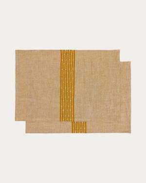Calena set of 2 placemats linen jacquard with mustard central stripe 35 x 50 cm