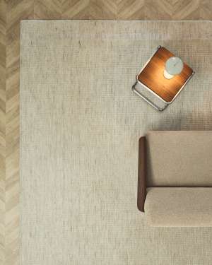 Dalena beige striped jacquard wool rug 300 x 200cm