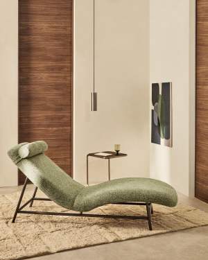 Divan Osla en chenille verte avec pieds en acier inoxydable brossé graphite 174 cm