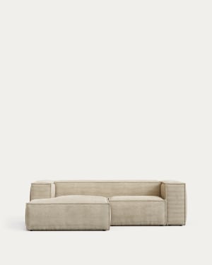 Blok fire-retardant 2-seater sofa with left chaise longue in thick ecru corduroy 240cm FSC Mix Credit