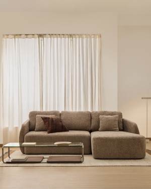 Laira 3-seater sofa bed with right chaise longue in taupe chenille 246cm FSC Mix Credit