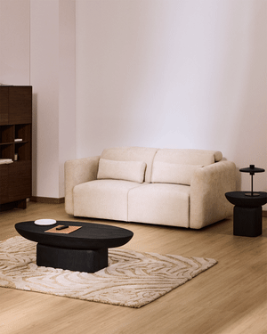 Lares 2-seater sofa with motorised sliding seats and reclining headrest in beige chenille 180cm