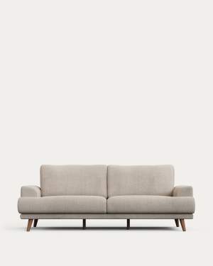 Karin 3-seater sofa beige with solid beech wood legs with walnut-effect finish, 231 cm