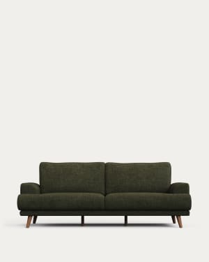 Karin 3-seater sofa green with solid beech wood legs with walnut-effect finish, 231 cm