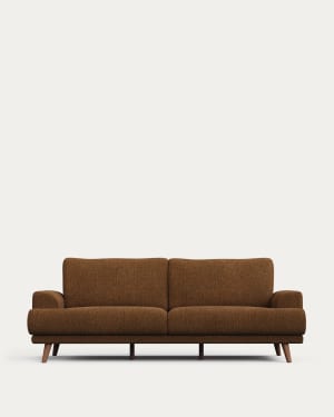 Karin 3-seater sofa dark orange with solid beech wood legs with walnut-effect finish, 231 cm