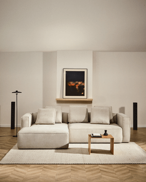 Canapé-lit Marela 3 places avec méridienne gauche en chenille beige 276 cm FSC Mix Credit