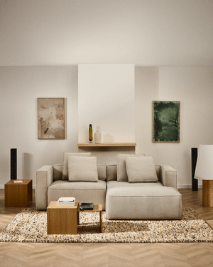 Canapé-lit Marela 3 places avec méridienne droite en chenille beige 236 cm FSC Mix Credit