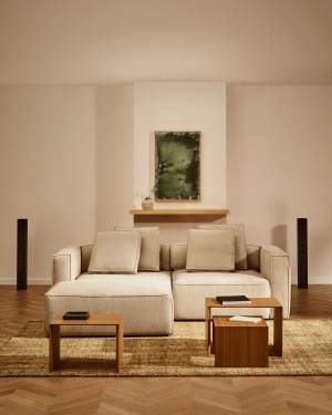 Marela beige chenille 3-seater sofa bed with left chaise longue 236cm FSC Mix Credit