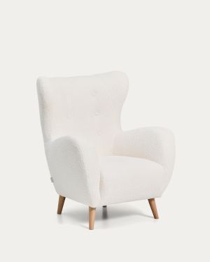 Poltrona Patio ignifuga in effetto montone écru con gambe in faggio massiccio FSC Mix Credit