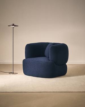 Martina navy blue bouclé swivel armchair with cushion FSC Mix Credit