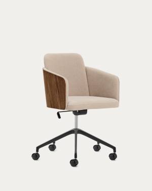 Madai desk chair in brown chenille and ash veneer with walnut finish FSC Mix Credit