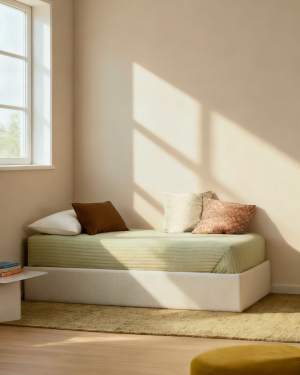 Nelzi ecru chenille ottoman bed base with removable cover for 90 x 200cm mattress FSC 100%