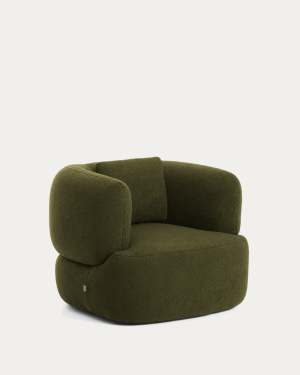 Martina dark green bouclé swivel armchair with cushion FSC Mix Credit