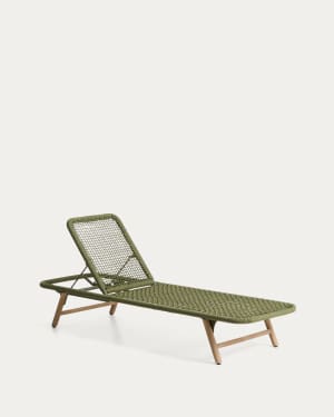 Dandara sun lounger with steel structure, green rope cord and FSC 100% solid acacia wood legs