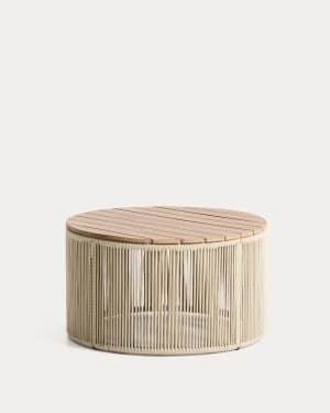 Dandara coffee table in steel, ecru rope cord and solid acacia wood Ø70cm FSC 100%
