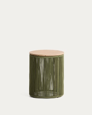 Dandara side table in steel, green rope cord and solid acacia wood Ø40cm FSC 100%